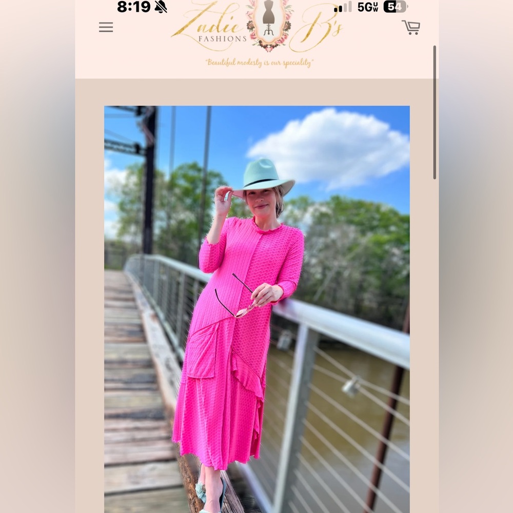 Zadie B’s Hot Pink Maxi Dress with Ruffle Panel - Picture 2 of 2